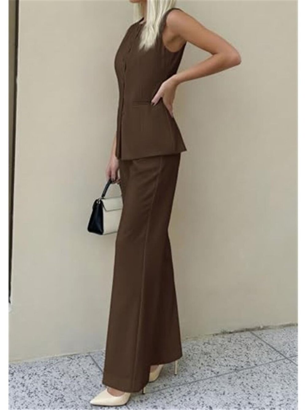Women's 2 Piece Sets Summer Sleeveless Blazer Vest Pants Suit - Picture 4 of 6
